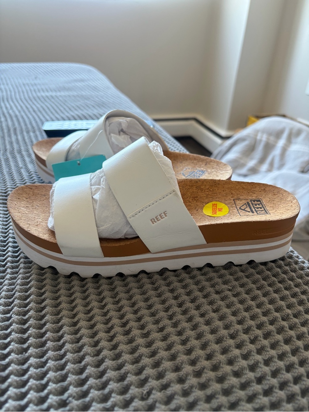 Reef White Double-Strap Platform Slide Sandals